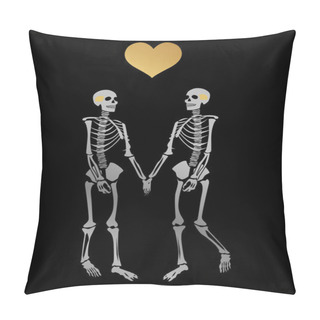 Personality  Illustration With Two Skeletons In Love On The Theme Of Love And Relationships. Pillow Covers