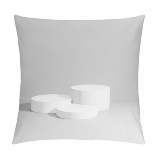 Personality  3d Render Of Total White Podiums For Products. Winner Platform. Pillow Covers