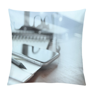 Personality  Business Documents On Office Table With Smart Phone And Digital  Pillow Covers
