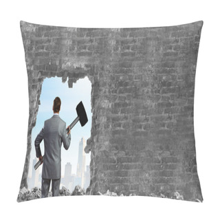 Personality  Businessman With Big Hammer In Hands Pillow Covers