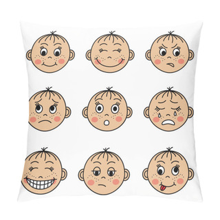 Personality  Set Children's Faces With Different Emotions Pillow Covers