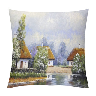 Personality  Oil Paintings Rural Landscape. Old Village, Fine Art. Pillow Covers