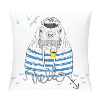 Personality  Walrus Captain Illustration Pillow Covers