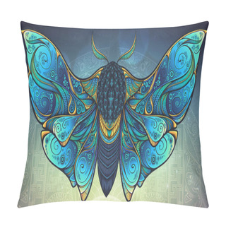 Personality  Abstract Mystical Moth In Psychedelic Design. Vector Illustration. Pillow Covers