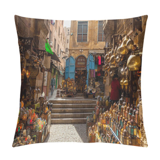 Personality  Cairo, Egypt - Feb 19 2018: Lamp Or Lantern Shop In The Khan El Khalili Market In Islamic Cairo Pillow Covers
