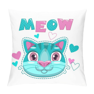Personality  Cute Childish Print With Cat Face And Hearts. Pillow Covers