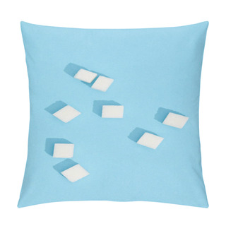 Personality  Close-up View Of Sweet White Tasty Sugar Cubes On Blue Pillow Covers