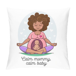 Personality  Cute African Woman, Expecting A Child And Doing Yoga. Baby Inside Pregnant Belly Is Doing Yoga Too. Pregnant Lady Waiting For Baby Vector Illustration. Happy Beautiful Mother To Be.  Pillow Covers