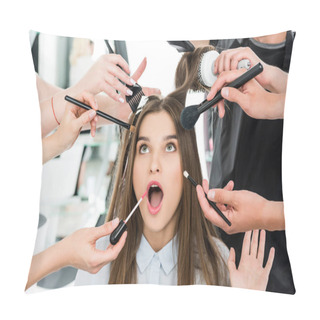 Personality  Woman In Beauty Salon Getting Styling Pillow Covers
