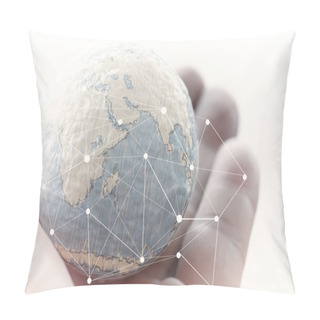 Personality  Close Up Of Businessman Hand Showing Texture The World With Digi Pillow Covers