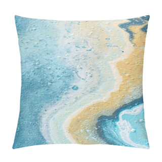 Personality  Close Up Of Abstract Background With Light Blue And Yellow Acrylic Paint  Pillow Covers