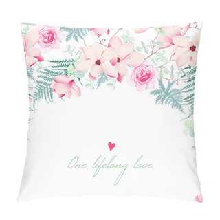 Personality  Wedding Magnolia And Rose Flowers Vector Card Pillow Covers