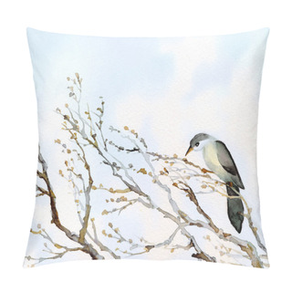 Personality  Watercolor Landscape. Old Bare Tree Pillow Covers
