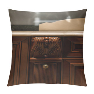 Personality  Elegant Details Of Wooden Counter In Stylish Kitchen Pillow Covers