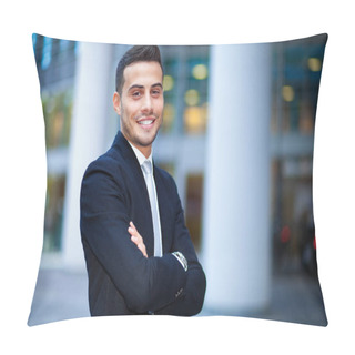 Personality  Businessman Smiling In Urban Setting  Pillow Covers