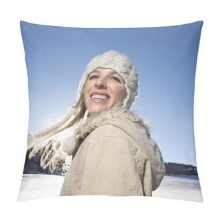 Personality  Woman Outdoors In Winter. Pillow Covers