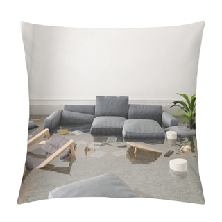 Personality  Flood In Brand New Apartment. 3d Rendering Pillow Covers