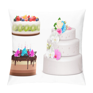 Personality  Birthday And Wedding Cake Realistic Set Pillow Covers