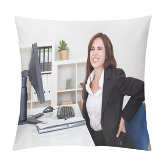 Personality  Businesswoman Having Backache At Work Pillow Covers
