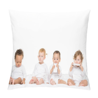Personality  Multicultural Toddlers Holding Smartphones Pillow Covers