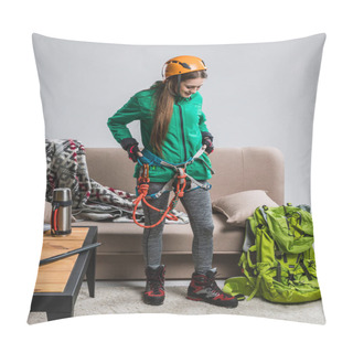 Personality  Beautiful Climber With Climbing Equipment At Home Pillow Covers