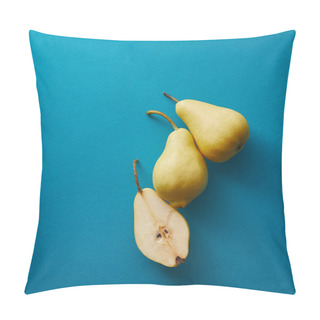 Personality  Top View Of Appetizing Pears On Blue Surface Pillow Covers