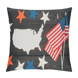 Personality  Top View Of Arranged American Flags, Piece Of Map Made Of Paper And Stars On Wooden Surface, Presidents Day Celebration Concept Pillow Covers