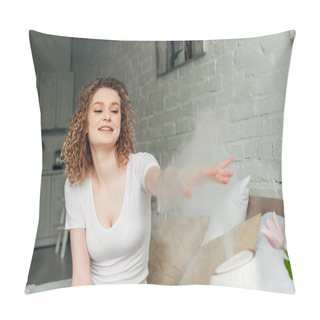 Personality  Happy Girl On Bed With Air Purifier Spreading Steam Pillow Covers