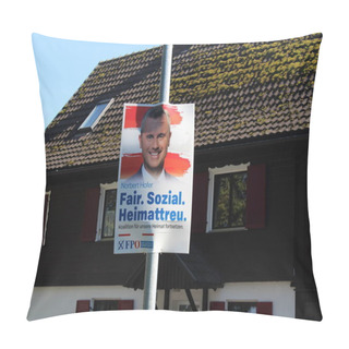 Personality  HARD, VORARLBERG, AUSTRIA - September 15, 2019: The Election Poster Of Norbert Hofer Who Is The Candidate Of Freedom Party Of Austria (FPO) For The General Election On 29. September 2019, Uferstrasse. Pillow Covers