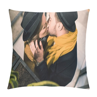 Personality  Young Attractive Couple Kissing In Autumn Outfit Pillow Covers
