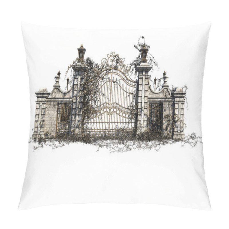 Personality  Fantasy Academy Gate Stone Wall, 3D Illustration, 3D Rendering Pillow Covers