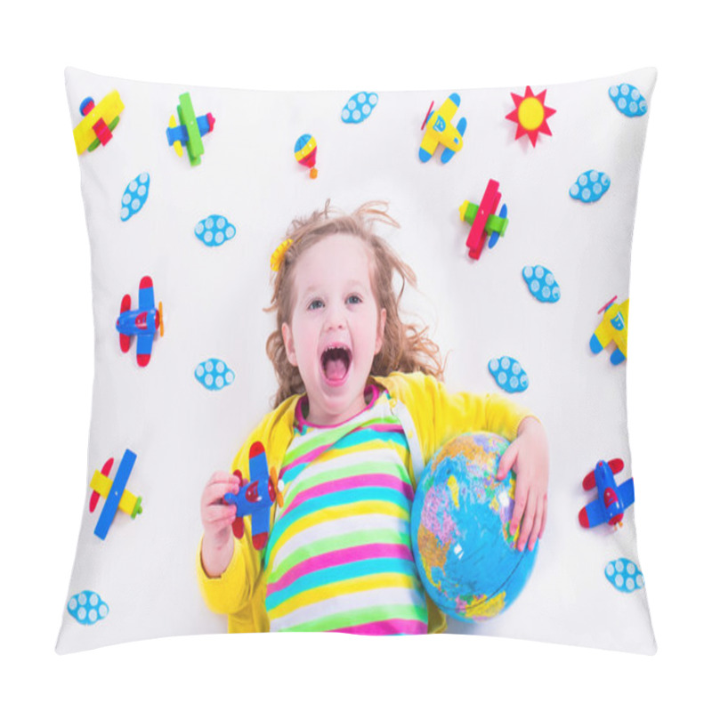 Personality  Little girl playing with wooden airplane pillow covers