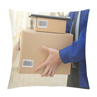 Personality  Courier With Parcels On Doorstep Pillow Covers
