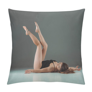 Personality  Attractive Dancer In Black Bodysuit Dancing Contemporary On Dark Background  Pillow Covers