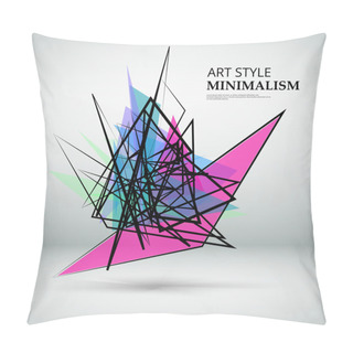 Personality  Abstract Composition. Minimalistic Fashion Backdrop Design. Bright Triangle Figure Icon. Pink, Green, Blue Font Texture. Creative Banner. Patch Triangular Connection Flyer Fiber. Black Lines. Vector. Pillow Covers