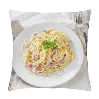 Personality  Pasta Carbonara On White Plate Pillow Covers