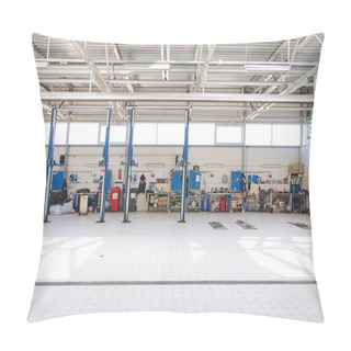 Personality  View Of Automobile Repair Shop Or Garage. Pillow Covers