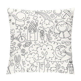 Personality  Collection Of Cute Children's Drawings Of Kids, Animals, Nature, Pillow Covers