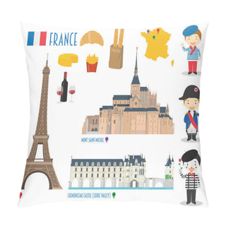 Personality  France Flat Icon Set Travel And Tourism Concept. Vector Illustration Pillow Covers