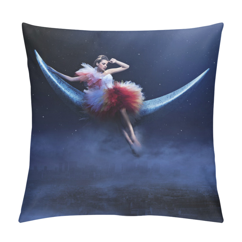 Personality  Beauty brunette lying on the crescent moon pillow covers