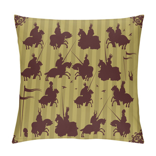 Personality  Medieval Knight Horseman And Vintage Elements Illustration Collection Pillow Covers