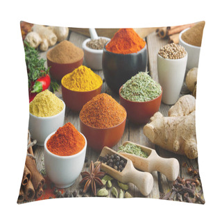 Personality  Various Aromatic Colorful Spices And Herbs. Ingredients For Cooking. Pillow Covers