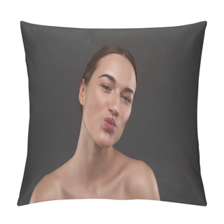 Personality  Cheerful Young Woman With Natural Makeup Pouting Lips Pillow Covers