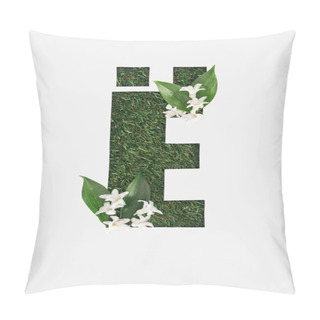 Personality  Top View Of Cyrillic Letter With Natural Grass On Background And White Spring Flowers With Green Leaves Isolated On White Pillow Covers