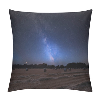 Personality  Stunning Vibrant Milky Way Composite Image Over Landscape Of Field Of Hay Bales In Countryside  Pillow Covers