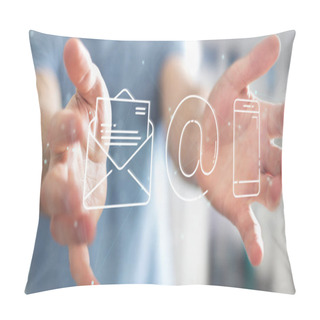 Personality  Businessman On Blurred Background Using Thin Line Contact Icon Pillow Covers