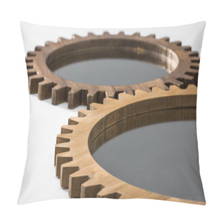 Personality  Wooden Cogwheels Lying On White Pillow Covers