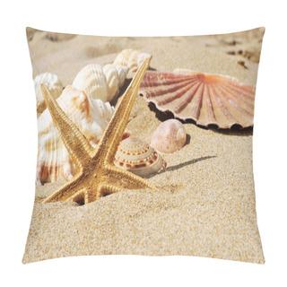 Personality  Starfish And Seashells On The Sand Of A Beach Pillow Covers