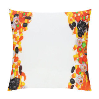 Personality  Halloween Candy Double Side Border. Top View On A White Background With Copy Space. Pillow Covers
