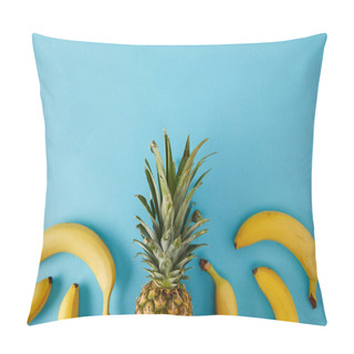 Personality  Flat Lay With Fresh Bananas And Pineapple Isolated On Blue Pillow Covers